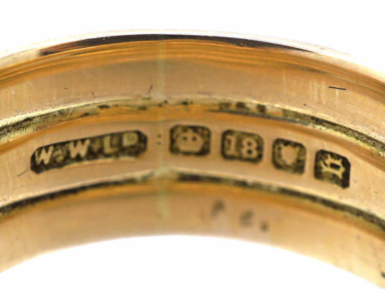 Edwardian 18ct Gold Double Snake Ring with Rose Diamond Eyes