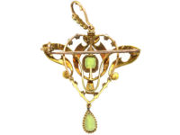 15ct Gold Suffragette Pendant set with Natural Split Pearls, Peridot & Rubies