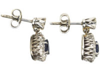 Edwardian 18ct White Gold Sapphire & Diamond Pear Shaped Drop Earrings