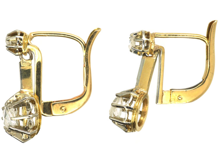 Dutch 18ct Gold & Rose Diamond Drop Earrings