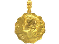 Art Nouveau 15ct Gold Locket of a Lady with Flowers