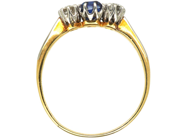 Edwardian 18ct Sapphire & Diamond Three Stone Ring