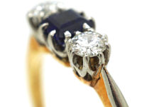 Edwardian 18ct Sapphire & Diamond Three Stone Ring