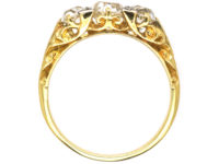 Victorian 18ct Gold Three Stone Diamond Carved Half Hoop Ring