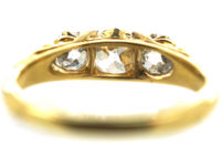 Victorian 18ct Gold Three Stone Diamond Carved Half Hoop Ring