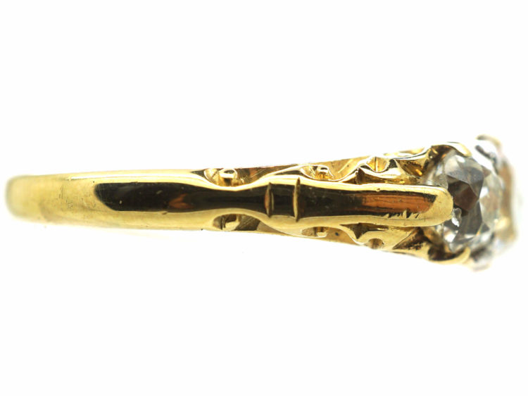 Victorian 18ct Gold Three Stone Diamond Carved Half Hoop Ring