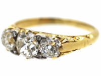 Victorian 18ct Gold Three Stone Diamond Carved Half Hoop Ring