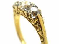 Victorian 18ct Gold Three Stone Diamond Carved Half Hoop Ring