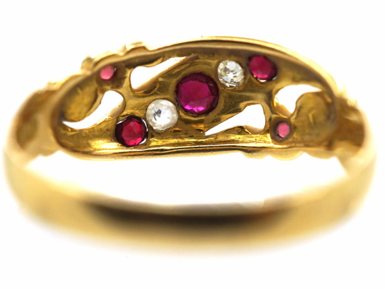 Edwardian 18ct Gold, Ruby & Diamond Crossover Ring