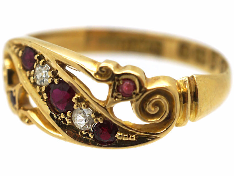 Edwardian 18ct Gold, Ruby & Diamond Crossover Ring
