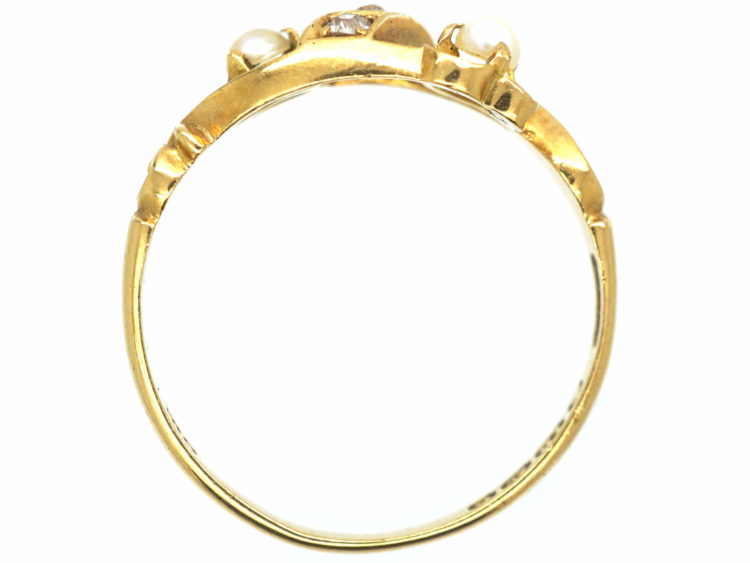 Edwardian 18ct Gold Natural Pearl & Diamond Ring