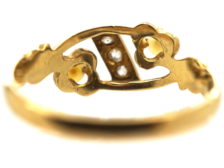Edwardian 18ct Gold Natural Pearl & Diamond Ring