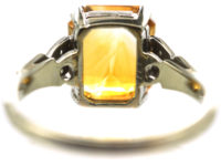 Art Deco 18ct White Gold & Platinum, Madeira Citrine & Diamond Ring