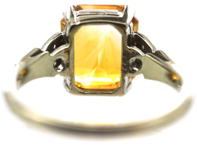 Art Deco 18ct White Gold & Platinum, Madeira Citrine & Diamond Ring