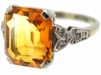 Art Deco 18ct White Gold & Platinum, Madeira Citrine & Diamond Ring