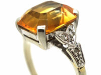 Art Deco 18ct White Gold & Platinum, Madeira Citrine & Diamond Ring