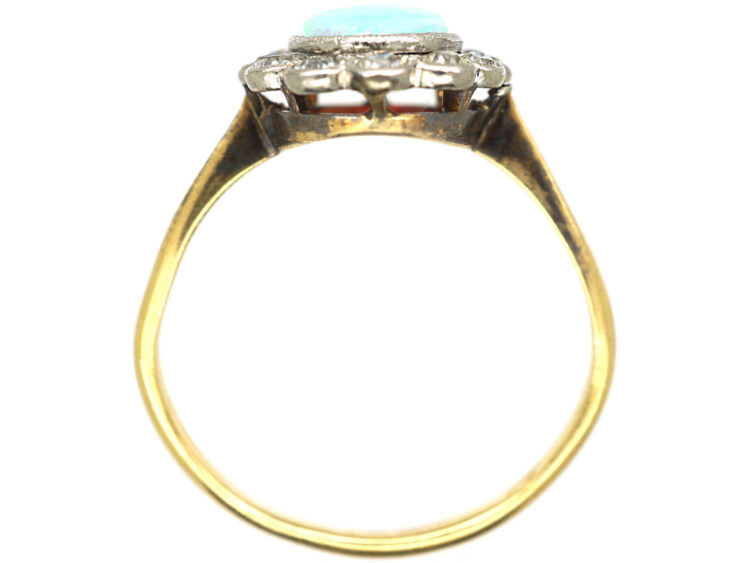 Edwardian 18ct Gold & Platinum, Opal & Diamond Cluster Ring