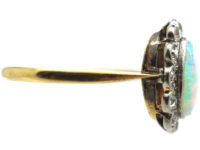 Edwardian 18ct Gold & Platinum, Opal & Diamond Cluster Ring