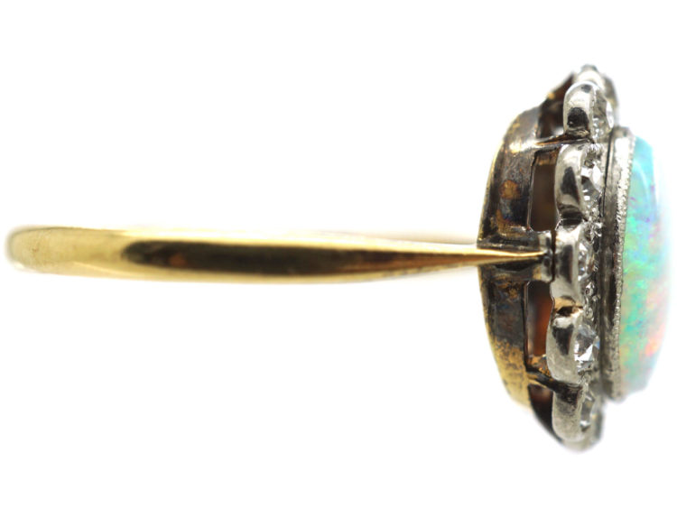 Edwardian 18ct Gold & Platinum, Opal & Diamond Cluster Ring