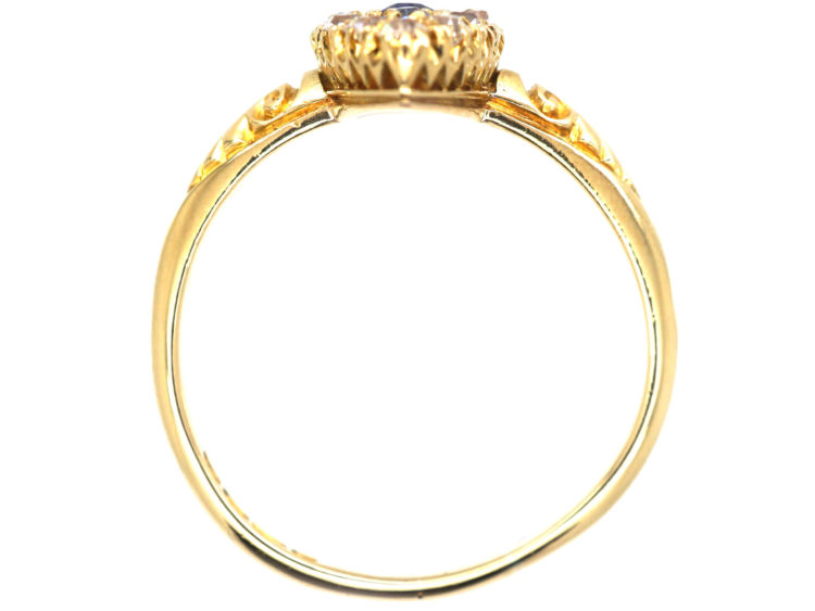 Victorian 18ct Gold Sapphire & Diamond Marquise Shaped Ring