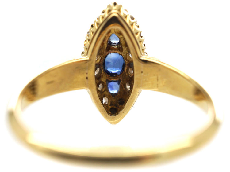 Victorian 18ct Gold Sapphire & Diamond Marquise Shaped Ring