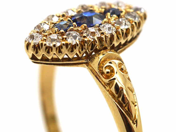 Victorian 18ct Gold Sapphire & Diamond Marquise Shaped Ring