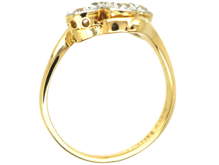 Edwardian 18ct Gold Four Stone Diamond Crossover Ring