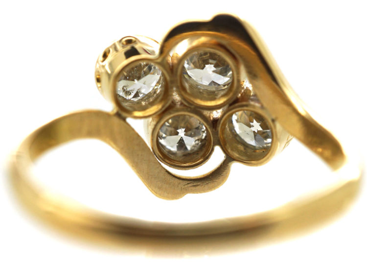 Edwardian 18ct Gold Four Stone Diamond Crossover Ring