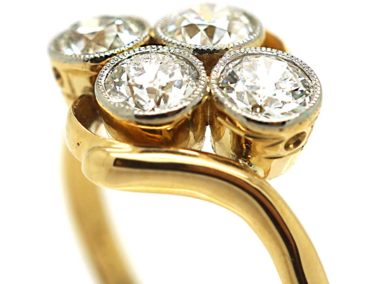 Edwardian 18ct Gold Four Stone Diamond Crossover Ring