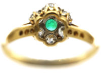 Edwardian 18ct Gold, Emerald & Diamond Cluster Ring with Diamond Set Shoulders