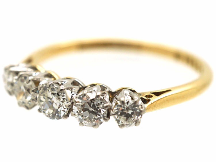 Art Deco 18ct Gold & Platinum Five Stone Diamond Ring