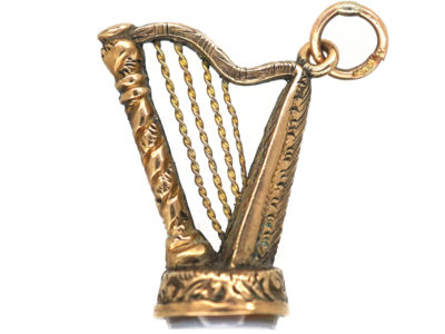 Victorian 9ct Gold Seal of a Harp with a Carnelian Base