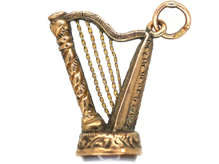 Victorian 9ct Gold Seal of a Harp with a Carnelian Base
