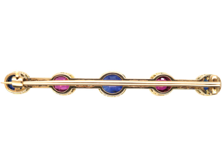 Art Deco 15ct Gold & Platinum Brooch set with Natural Sapphires & Rubies