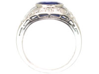 French Art Deco Platinum, Burma Sapphire & Diamond Ring