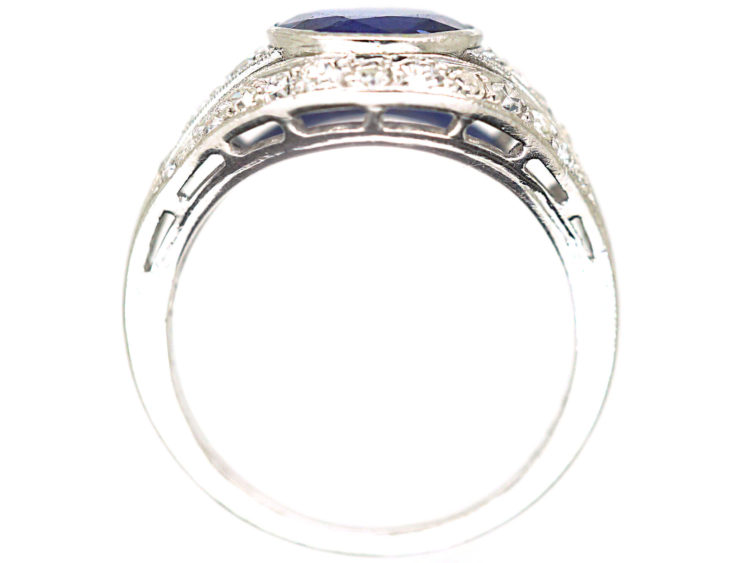 French Art Deco Platinum, Burma Sapphire & Diamond Ring