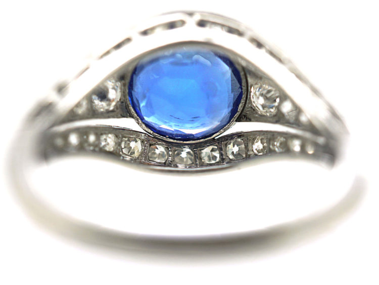 French Art Deco Platinum, Burma Sapphire & Diamond Ring
