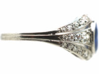 French Art Deco Platinum, Burma Sapphire & Diamond Ring