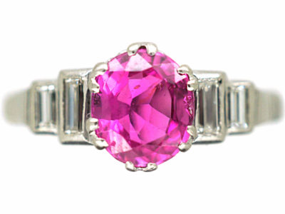 Art Deco 18ct White Gold & Platinum, Pink Sapphire & Diamond Ring Art Deco 18ct White Gold & Platinum, Pink Sapphire & Diamond Ring