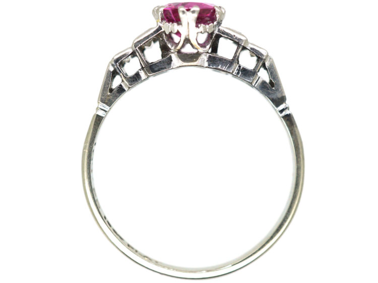 Art Deco 18ct White Gold & Platinum, Pink Sapphire & Diamond Ring