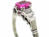 Art Deco 18ct White Gold & Platinum, Pink Sapphire & Diamond Ring