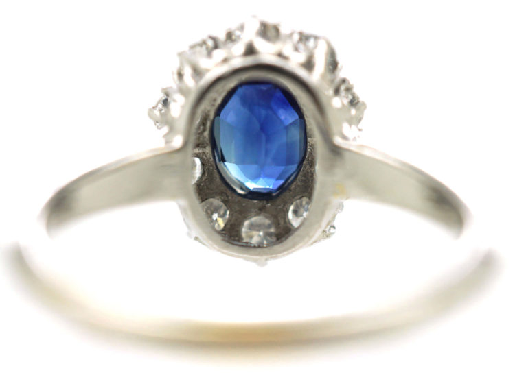 18ct White Gold & Platinum, Sapphire & Diamond Oval Cluster Ring