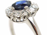 18ct White Gold & Platinum, Sapphire & Diamond Oval Cluster Ring