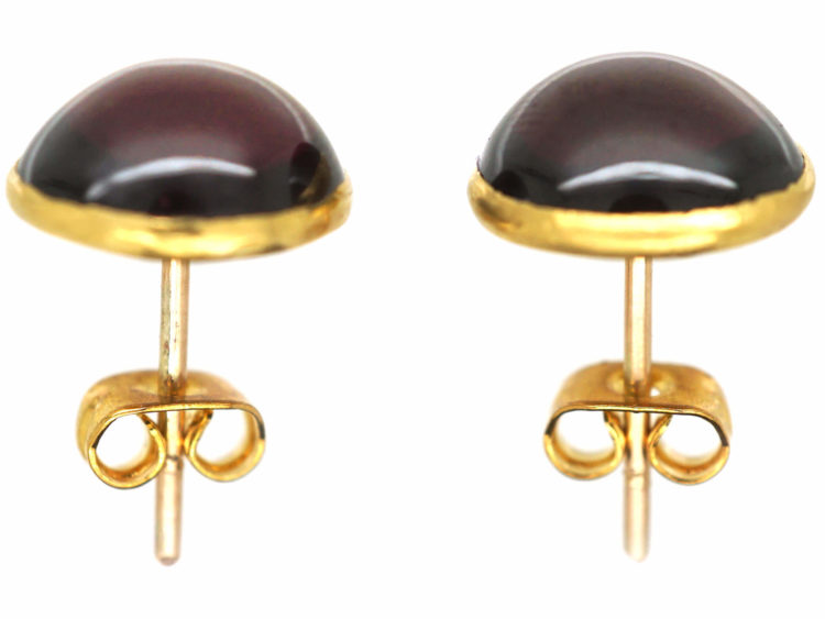 Victorian 15ct Gold Cabochon Garnet Round Earrings