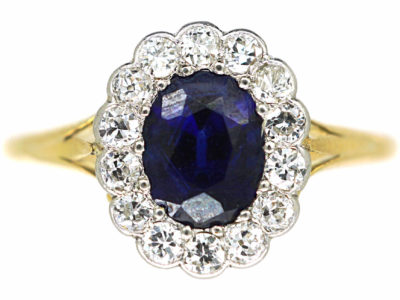 Edwardian 18ct Gold & Platinum, Sapphire & Diamond Oval Cluster Ring
