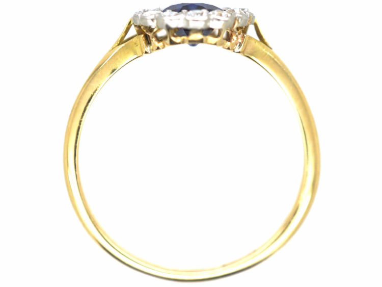 Edwardian 18ct Gold & Platinum, Sapphire & Diamond Oval Cluster Ring