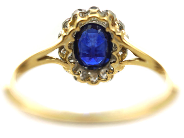 Edwardian 18ct Gold & Platinum, Sapphire & Diamond Oval Cluster Ring