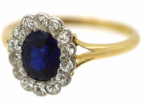 Edwardian 18ct Gold & Platinum, Sapphire & Diamond Oval Cluster Ring