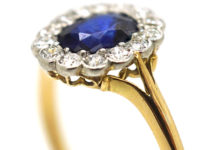 Edwardian 18ct Gold & Platinum, Sapphire & Diamond Oval Cluster Ring