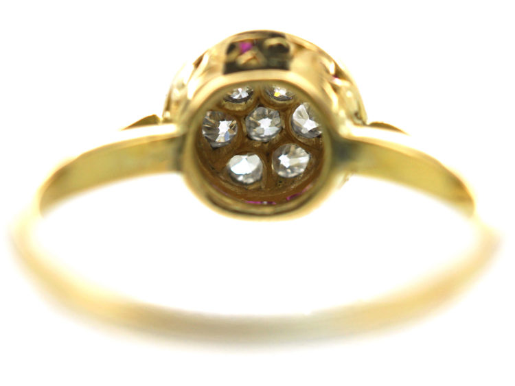 Art Deco 18ct Gold & Platinum, Ruby & Diamond Target Ring